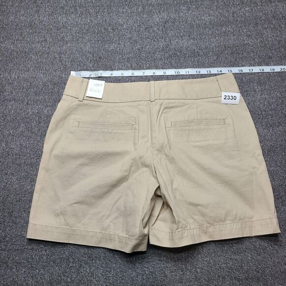 Ann Taylor Loft Shorts Womens 0 Khaki Beige Flat Front 100% Cotton Chino New - Picture 7 of 8